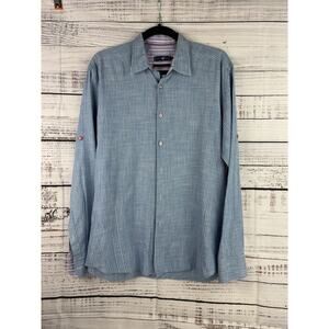 Stone Rose Red Rivet Collection Men Size2 Blue Pinstripe Long Sleeve Dress Shirt